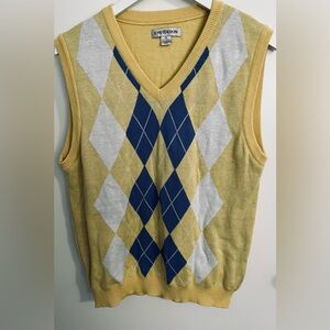 Chereskin Argyle Sweater Vest Cotton Blend Size Medium Yellow Blue Preppy